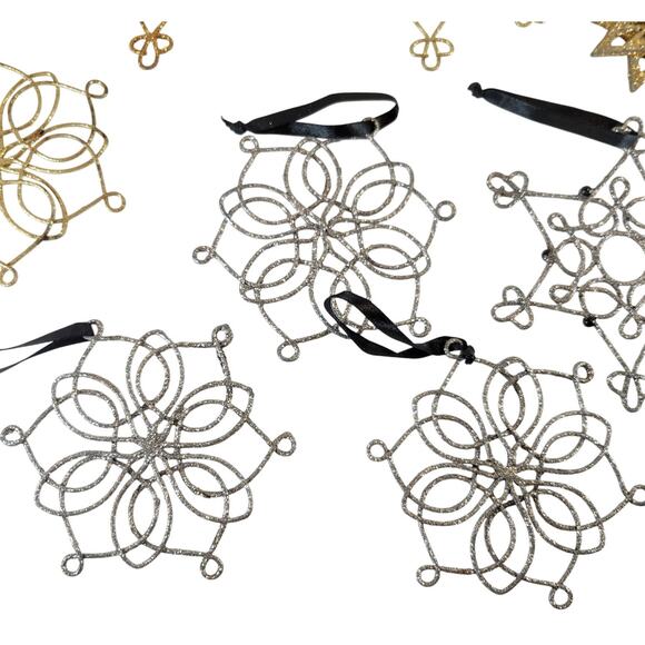 Lot 21 Glitter Snowflake Ornaments Gold Silver Christmas Tree Holiday Decor - Picture 14 of 16